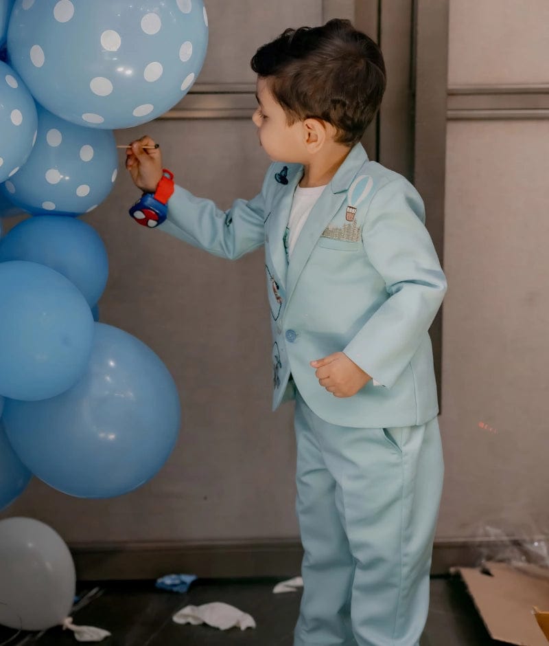 Manufactured by FAYON KIDS (Noida, U.P) Blue Coat Set with Aircraft Design