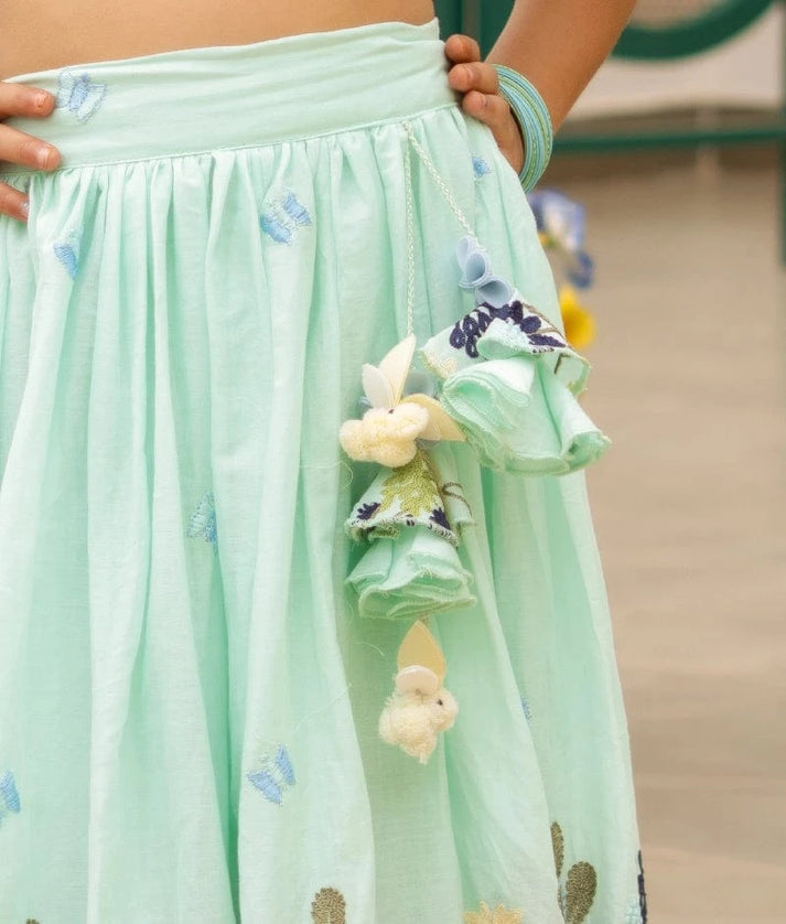 Manufactured by FAYON KIDS (Noida, U.P) Blue Embroiderd Lehenga Choli Set