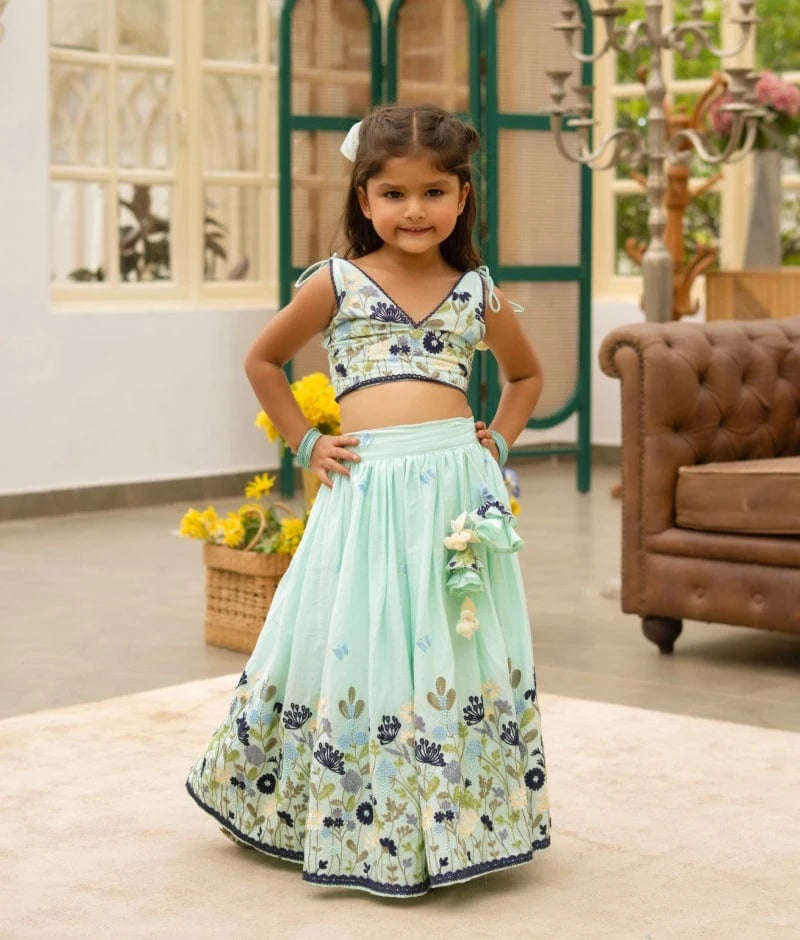 Manufactured by FAYON KIDS (Noida, U.P) Blue Embroiderd Lehenga Choli Set