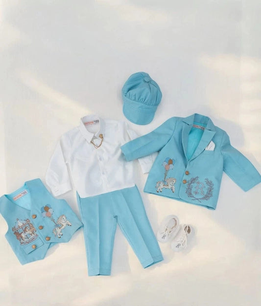 Blue Embroidered Coat Set