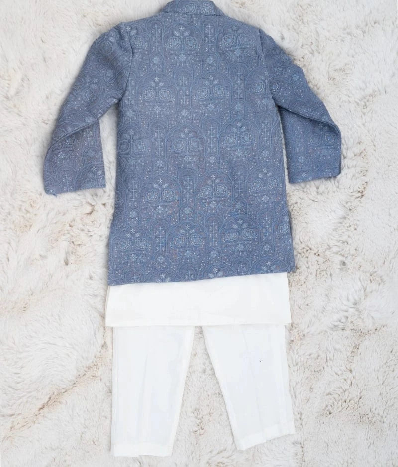 Blue Embroidered Jacket Set