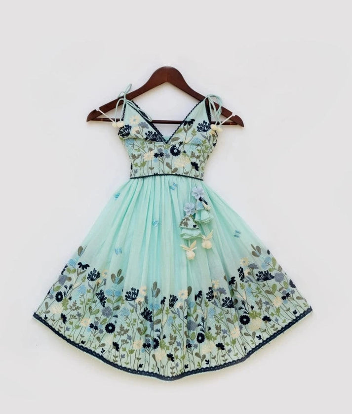 Manufactured by FAYON KIDS (Noida, U.P) Blue Embroidered Lehenga Choli Set