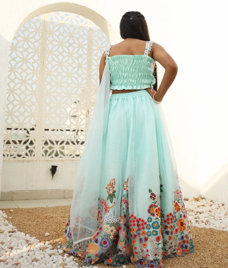 Manufactured by FAYON KIDS (Noida, U.P) Blue Embroidered Lehenga Choli Set