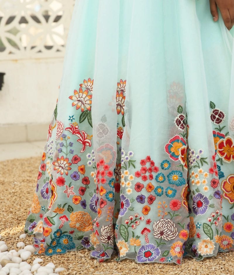 Manufactured by FAYON KIDS (Noida, U.P) Blue Embroidered Lehenga Choli Set