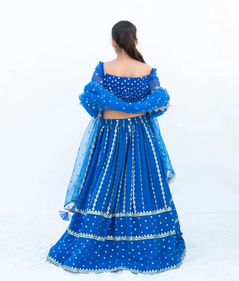 Manufactured by FAYON KIDS (Noida, U.P) Blue Embroidered Lehenga Set