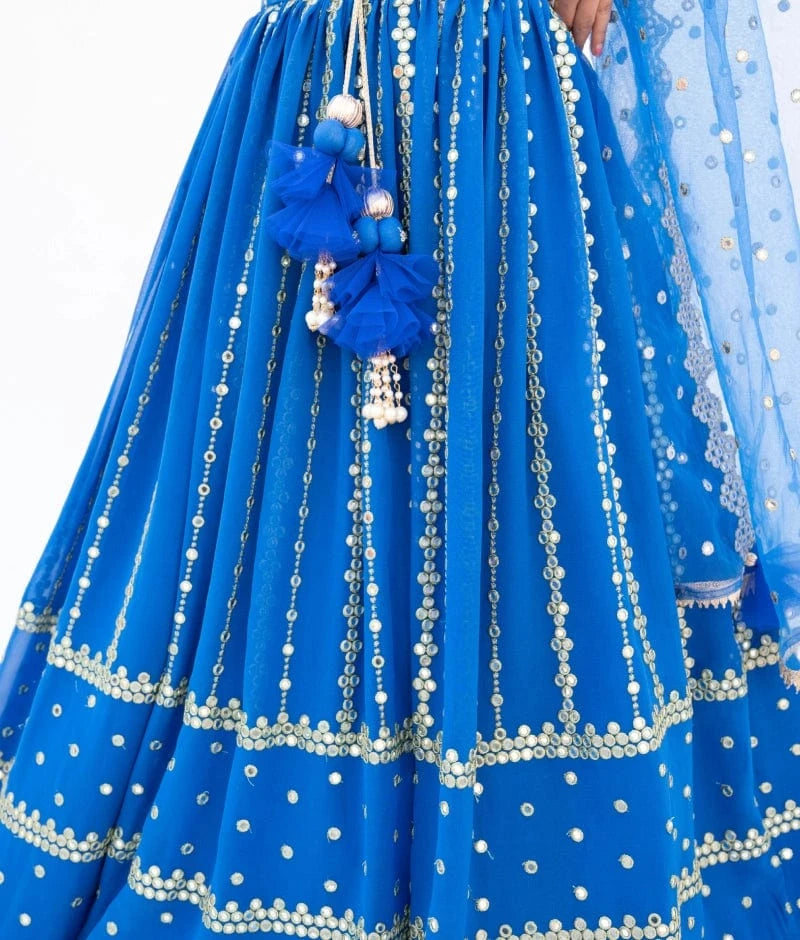 Manufactured by FAYON KIDS (Noida, U.P) Blue Embroidered Lehenga Set