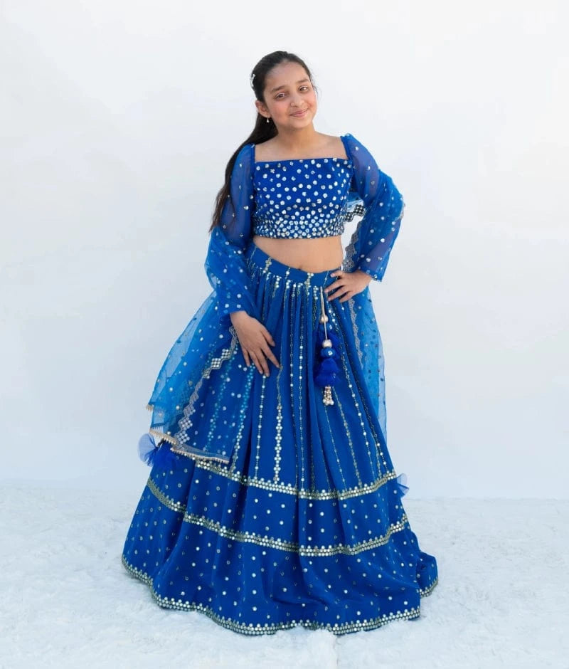 Manufactured by FAYON KIDS (Noida, U.P) Blue Embroidered Lehenga Set