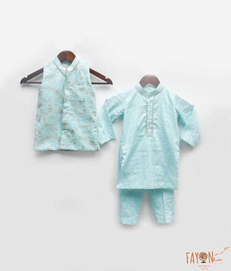 Manufactured by FAYON KIDS (Noida, U.P) Blue Embroidered Nehru Jacket Set