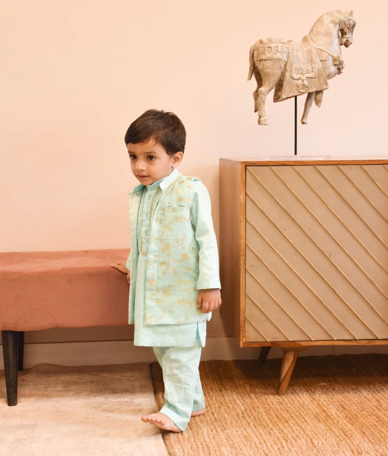 Manufactured by FAYON KIDS (Noida, U.P) Blue Embroidered Nehru Jacket Set