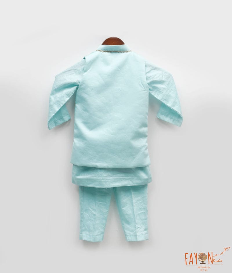 Blue Embroidered Nehru Jacket Set