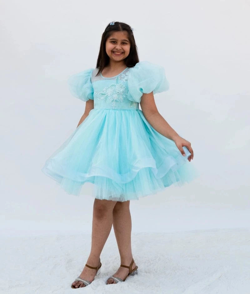 Manufactured by FAYON KIDS (Noida, U.P) Blue Embroidered Organza Frock