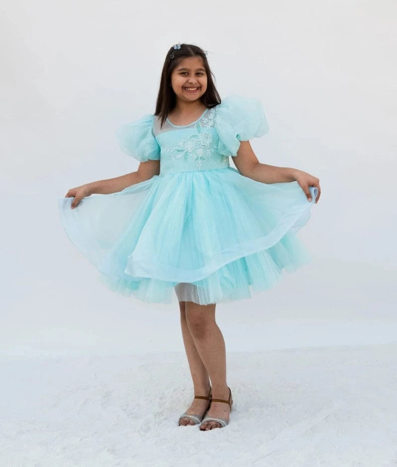 Manufactured by FAYON KIDS (Noida, U.P) Blue Embroidered Organza Frock