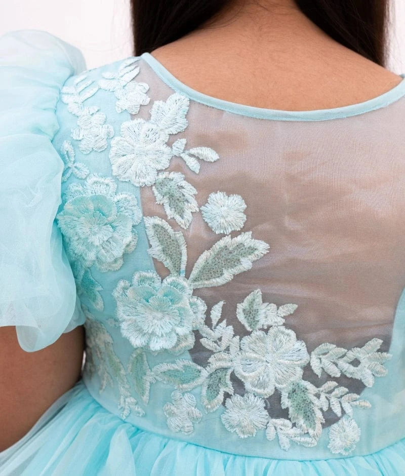 Manufactured by FAYON KIDS (Noida, U.P) Blue Embroidered Organza Frock