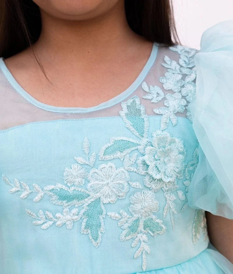 Manufactured by FAYON KIDS (Noida, U.P) Blue Embroidered Organza Frock