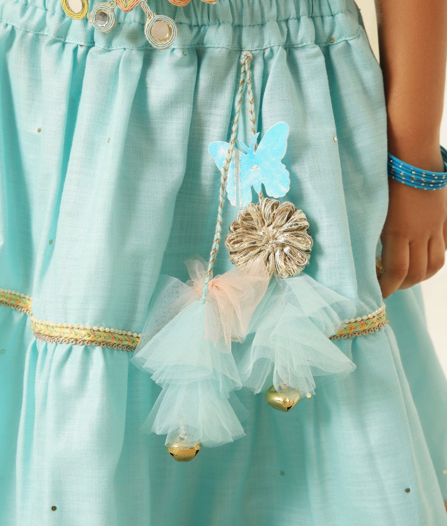 Manufactured by FAYON KIDS (Noida, U.P) Blue Faux Mukaish work Top and Skirt