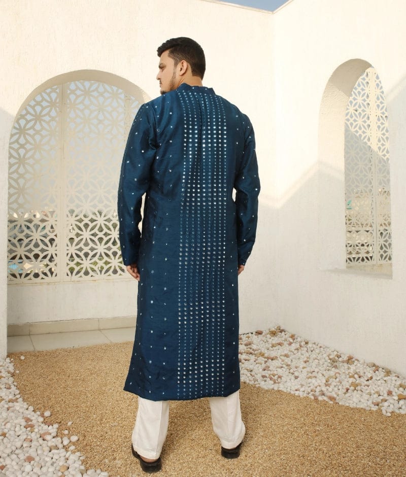 Manufactured by FAYON KIDS (Noida, U.P) Blue Mirror Embroidered Kurta Set