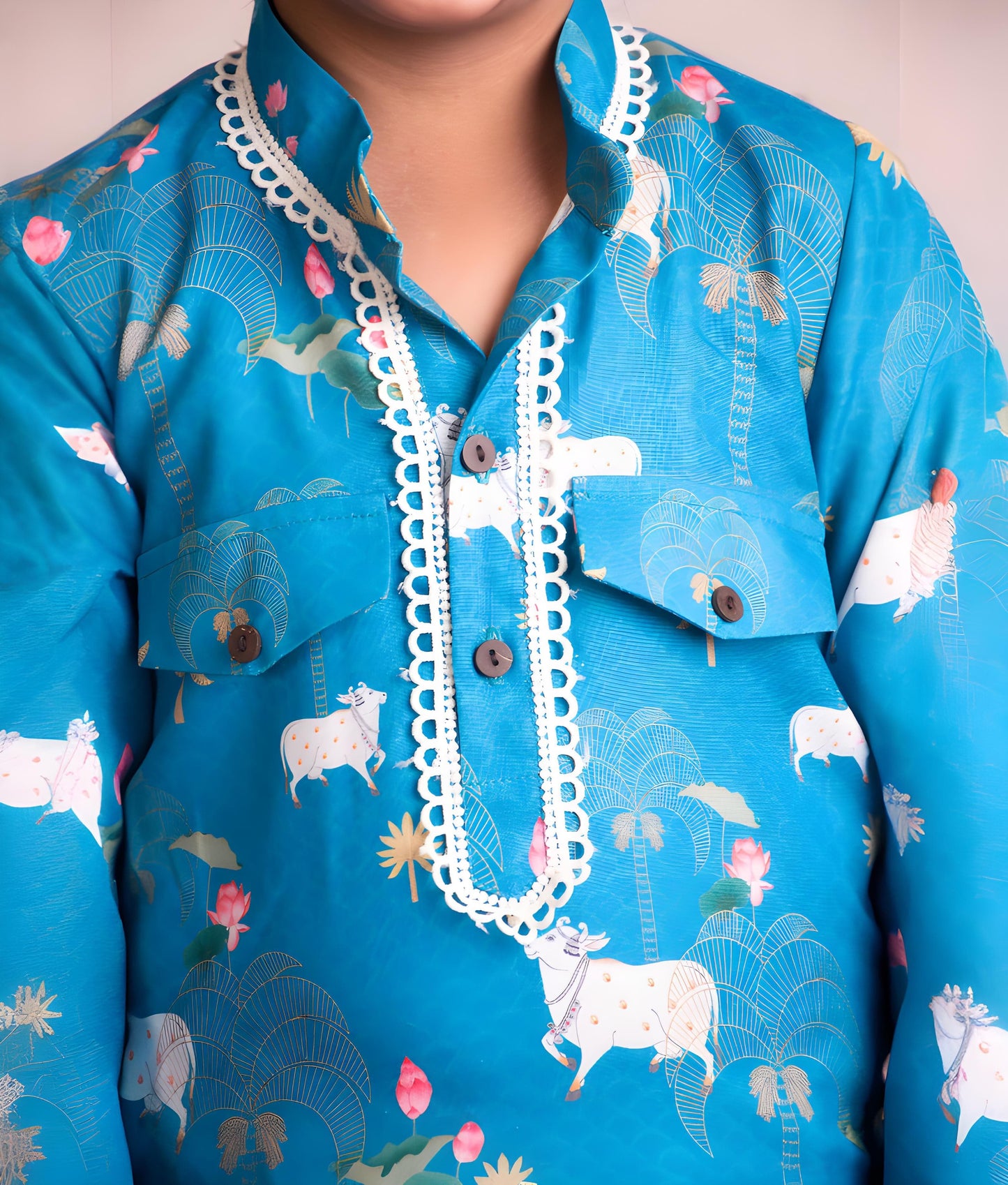 Manufactured by FAYON KIDS (Noida, U.P) Blue Nandi Printed Kurta Salwar Set