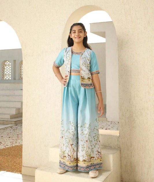 Manufactured by FAYON KIDS (Noida, U.P) Blue Printed Crop with Plazzo