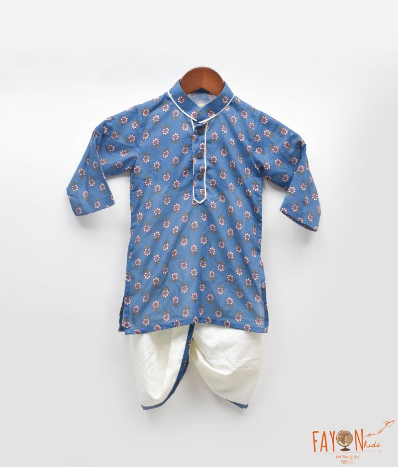 Manufactured by FAYON KIDS (Noida, U.P) Blue Printed Kurta with Dhoti