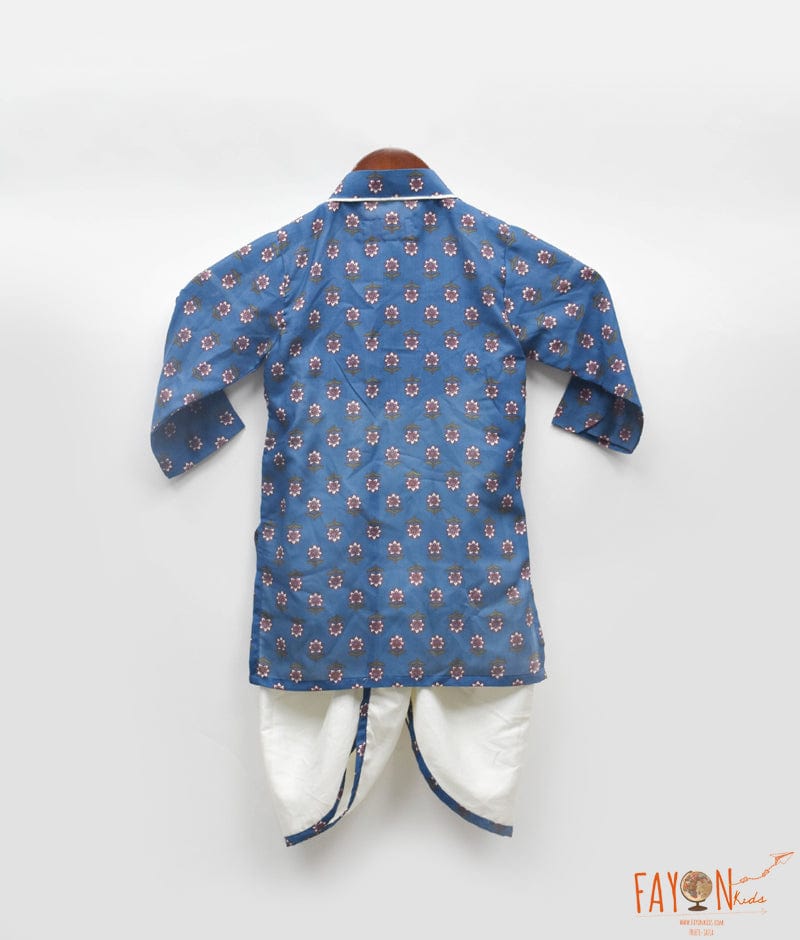 Manufactured by FAYON KIDS (Noida, U.P) Blue Printed Kurta with Dhoti