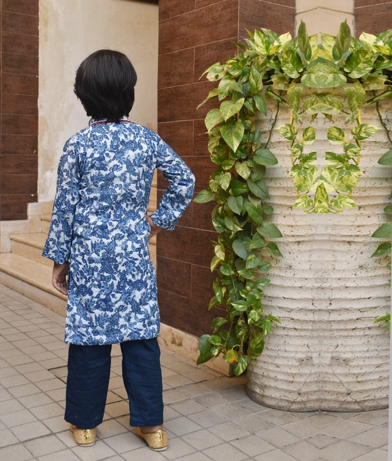 Blue Printed Kurta with Pant