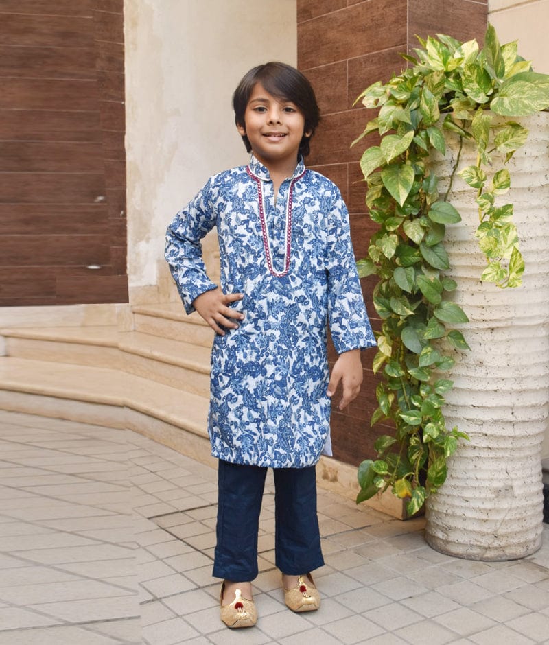 Blue Printed Kurta with Pant