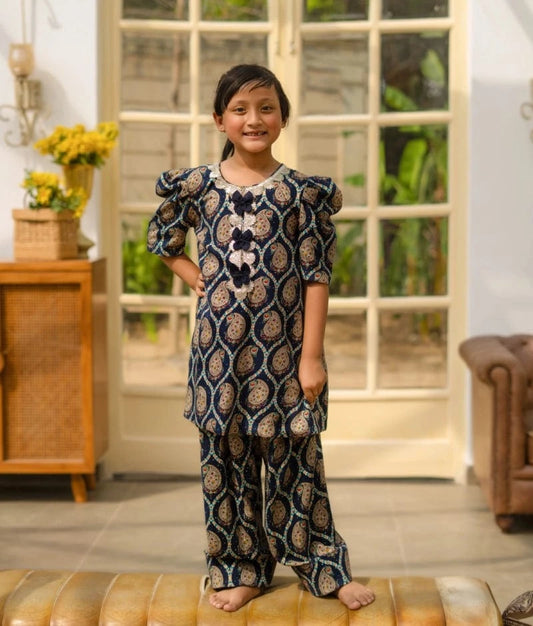 Manufactured by FAYON KIDS (Noida, U.P) Blue Printed Kurti Salwar Set