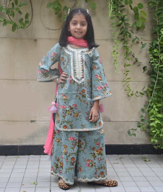 Blue Printed Kurti Sharara