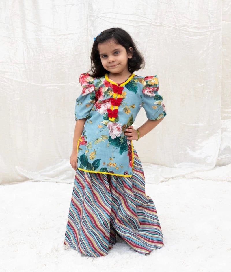 Manufactured by FAYON KIDS (Noida, U.P) Blue Printed Kurti with Plazo