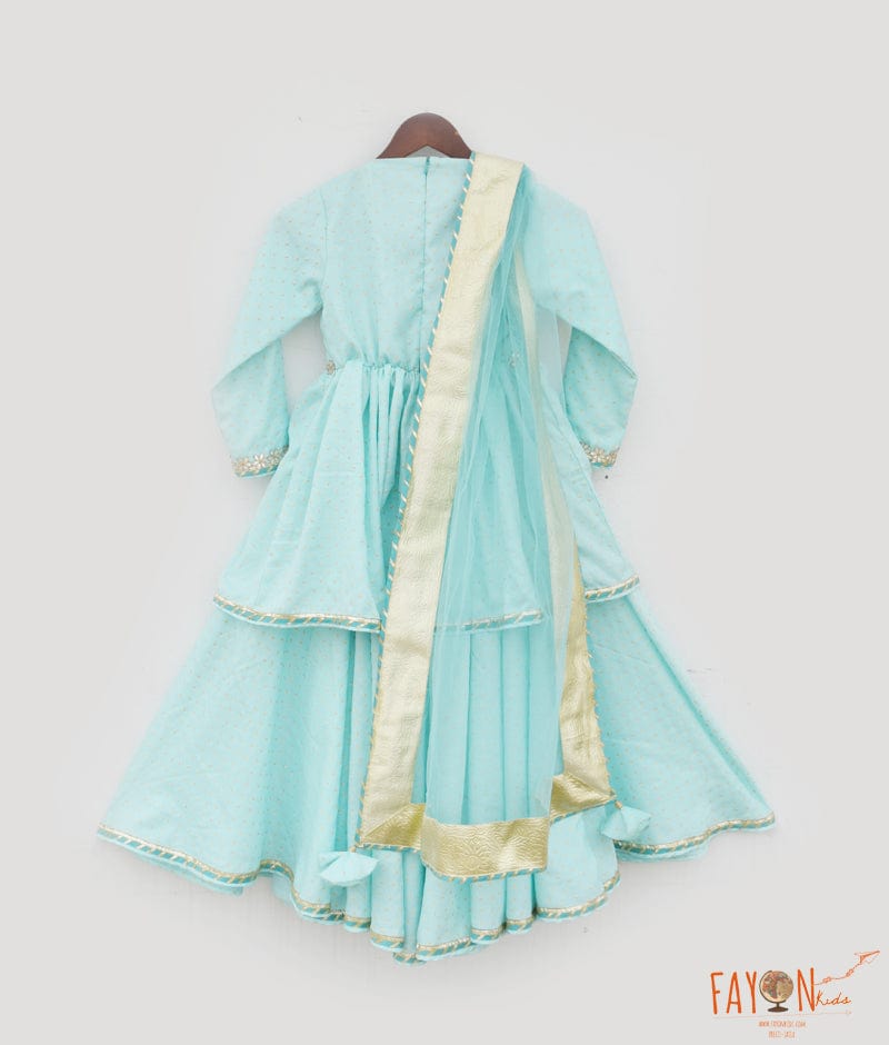 Blue Printed Kurti with Sharara
