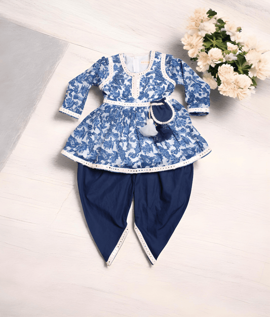 Manufactured by FAYON KIDS (Noida, U.P) Blue Printed Peplum Top with Dhoti for Girls