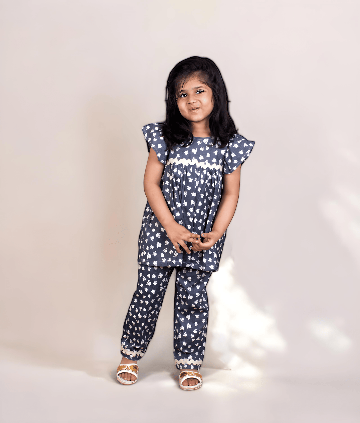 Manufactured by FAYON KIDS (Noida, U.P) Blue Printed Peplum Top with Pant for Girls