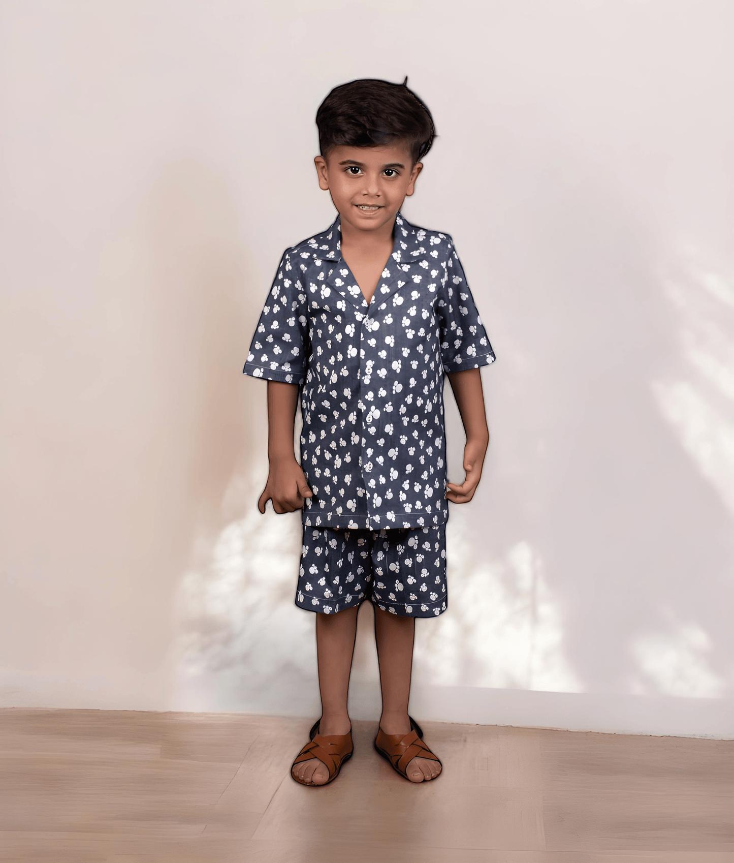 Manufactured by FAYON KIDS (Noida, U.P) Blue Printed Shirt with Shorts for Boys
