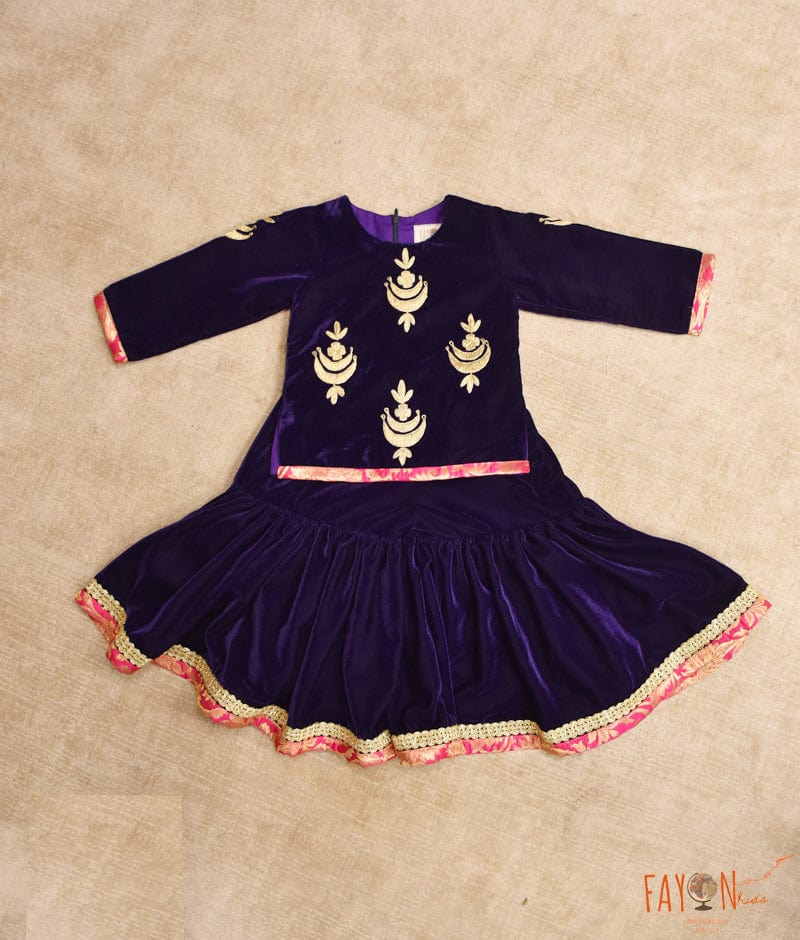 Manufactured by FAYON KIDS (Noida, U.P) Blue Velvet Embroidered Kurti Sharara