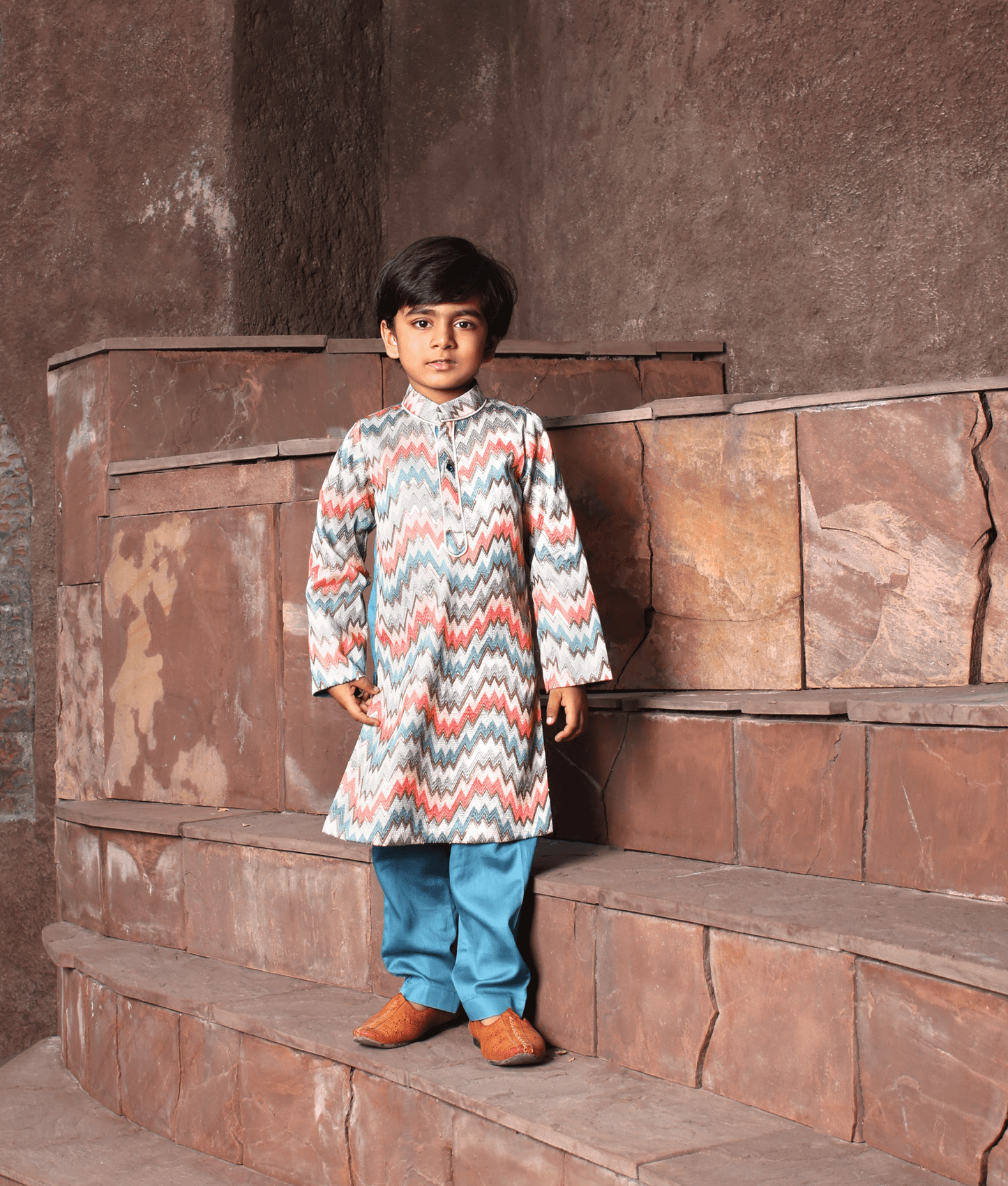 Manufactured by FAYON KIDS (Noida, U.P) Blue Zik Zac Kurta Set