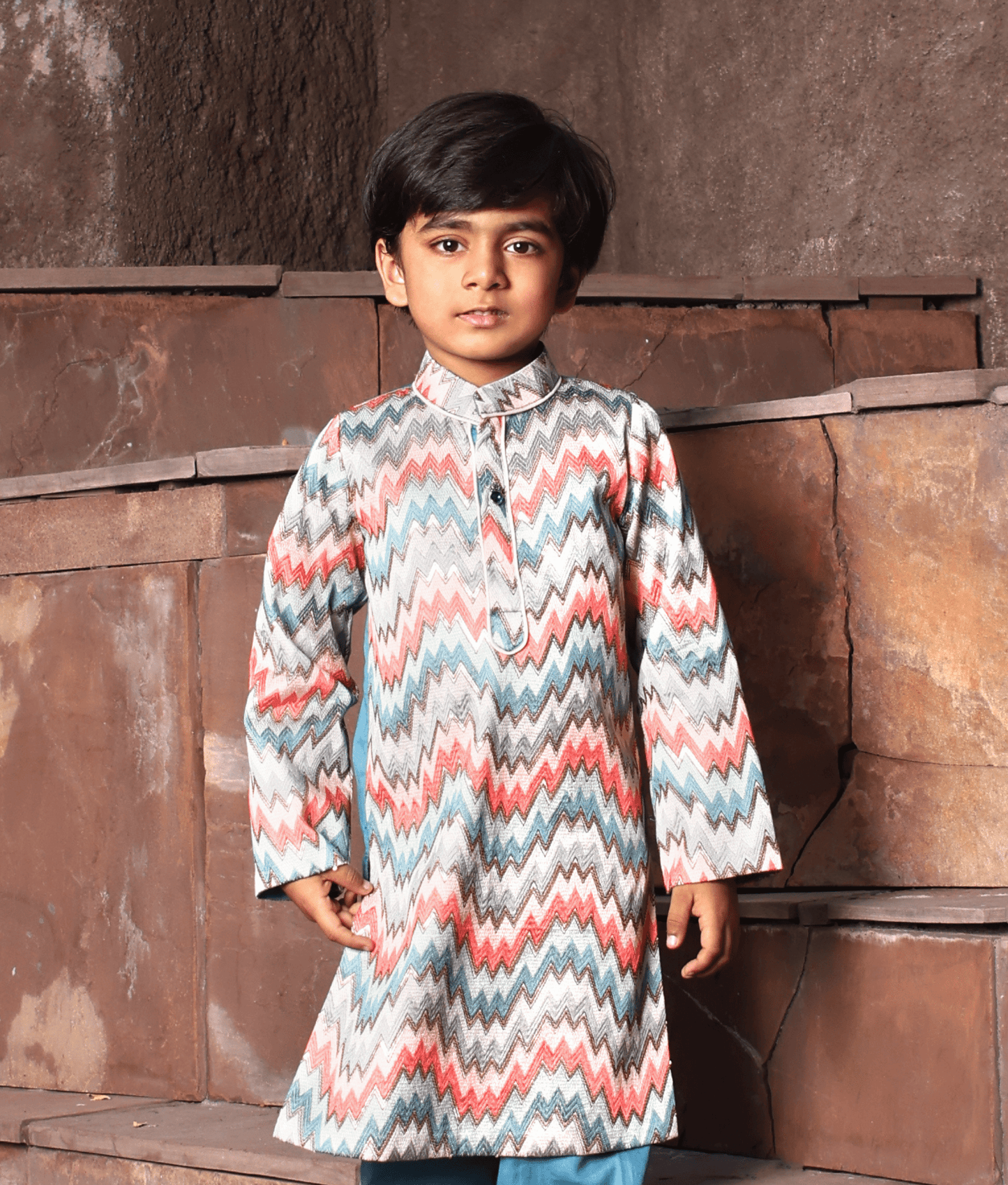 Manufactured by FAYON KIDS (Noida, U.P) Blue Zik Zac Kurta Set