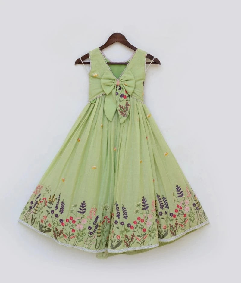 Manufactured by FAYON KIDS (Noida, U.P) Breezy Green Embroidered Lehenga Set