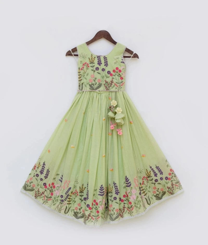 Manufactured by FAYON KIDS (Noida, U.P) Breezy Green Embroidered Lehenga Set