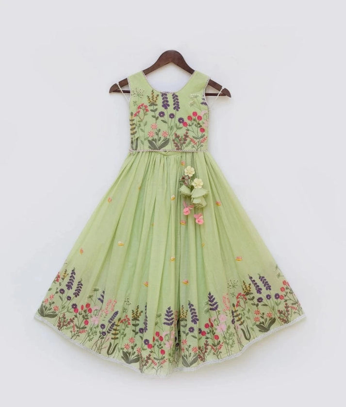 Manufactured by FAYON KIDS (Noida, U.P) Breezy Green Embroidered Lehenga Set