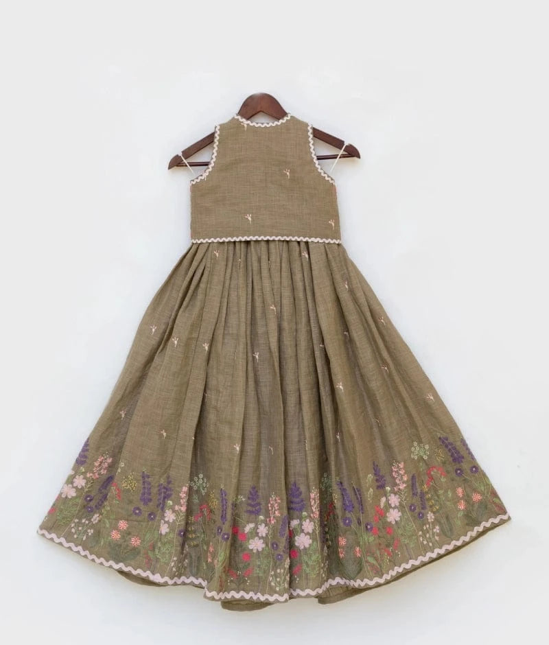 Brown Embroidered Lehenga Choli Set