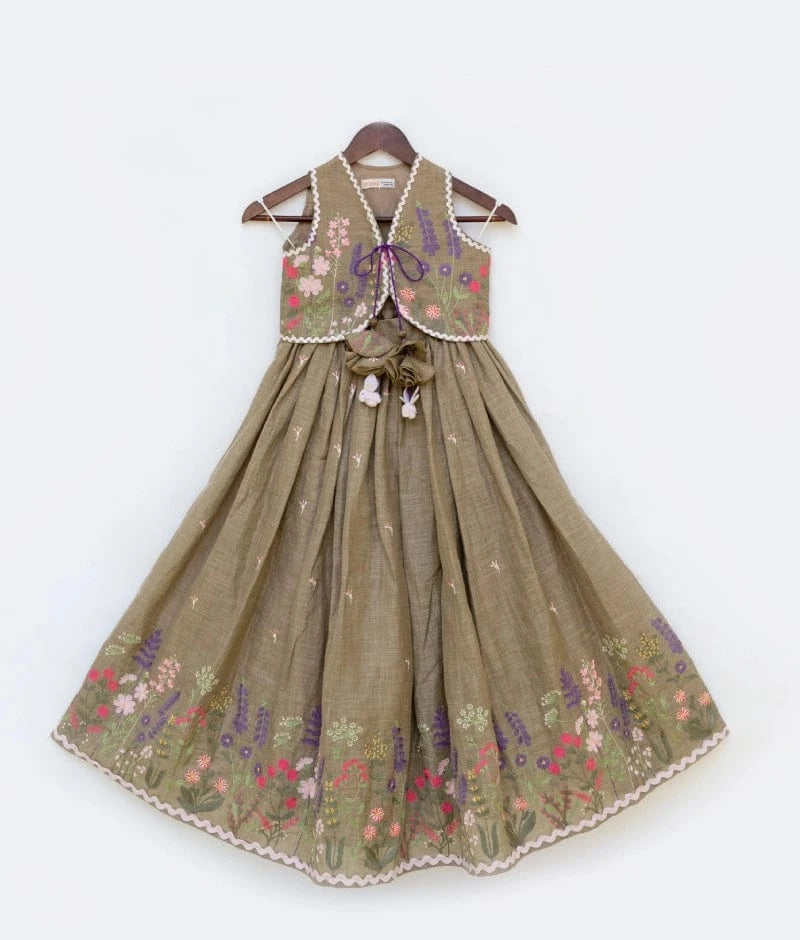Brown Embroidered Lehenga Choli Set