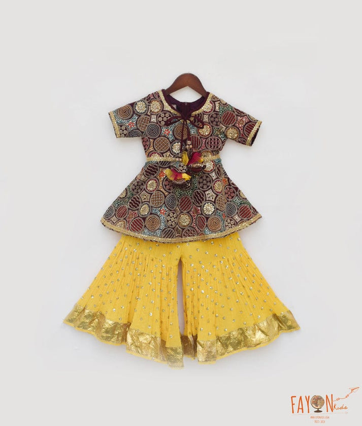 Manufactured by FAYON KIDS (Noida, U.P) Burgundy Embroidery Top with Sharara for Girls