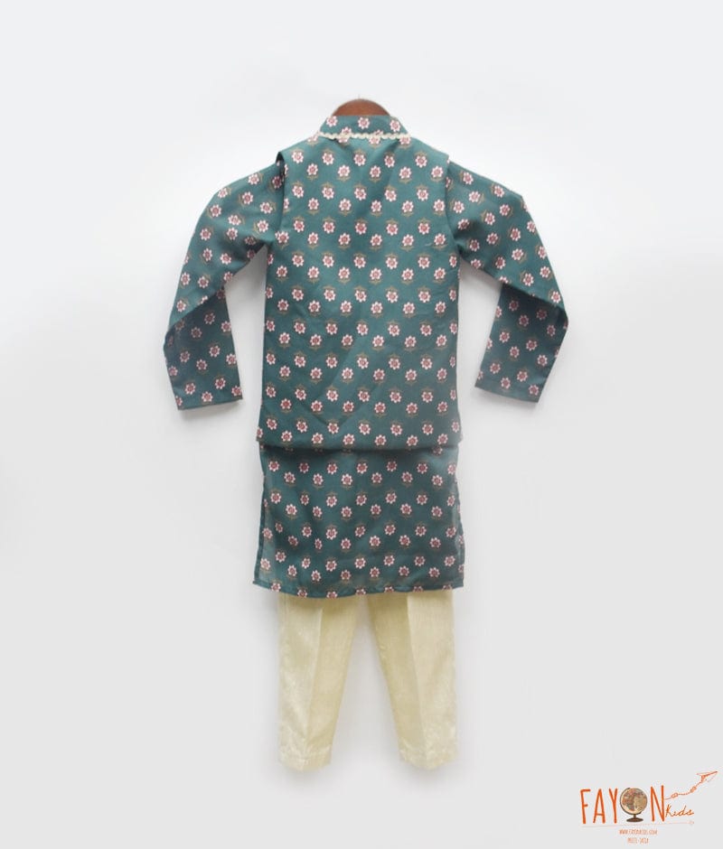 Manufactured by FAYON KIDS (Noida, U.P) Charm in Print: Boys' Nehru Jacket, Kurta, and Pant Set