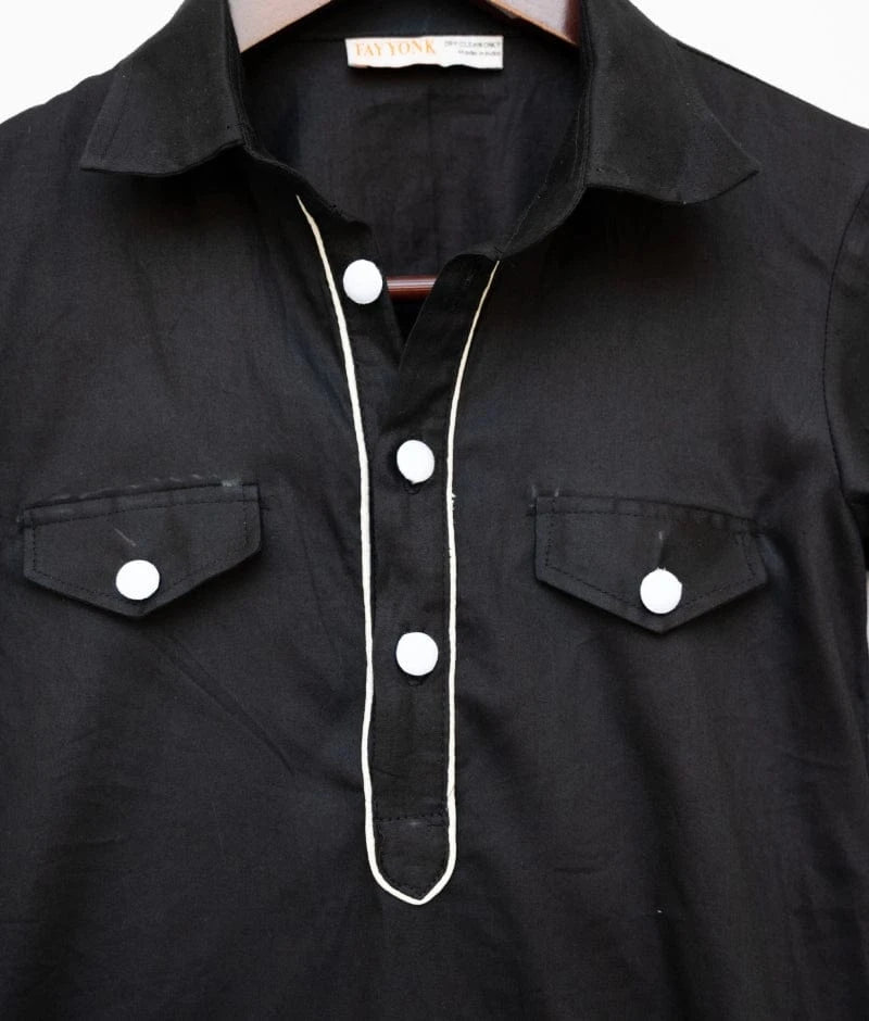 Manufactured by FAYON KIDS (Noida, U.P) Classic Black Pathani Kurta with Off-White Salwar