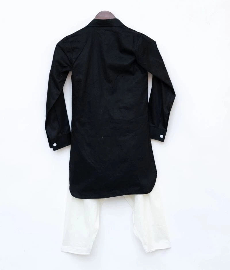 Manufactured by FAYON KIDS (Noida, U.P) Classic Black Pathani Kurta with Off-White Salwar