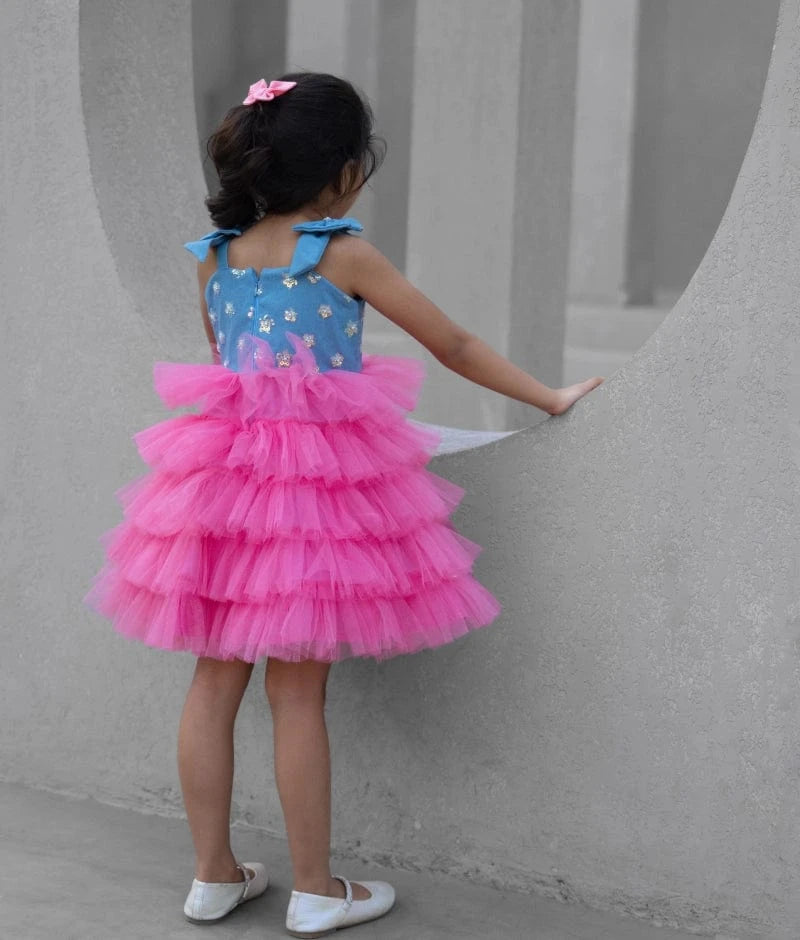 Manufactured by FAYON KIDS (Noida, U.P) Denim & Pink Shimmer Frock