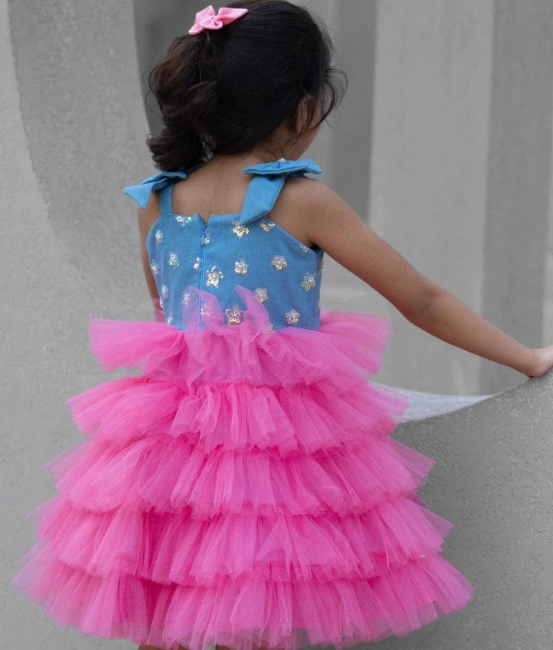 Manufactured by FAYON KIDS (Noida, U.P) Denim & Pink Shimmer Frock