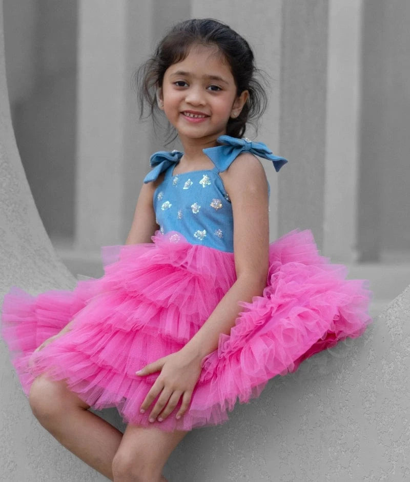 Manufactured by FAYON KIDS (Noida, U.P) Denim & Pink Shimmer Frock