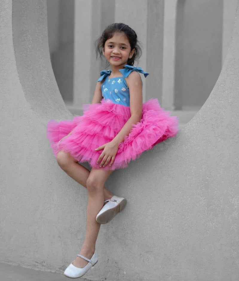 Manufactured by FAYON KIDS (Noida, U.P) Denim & Pink Shimmer Frock
