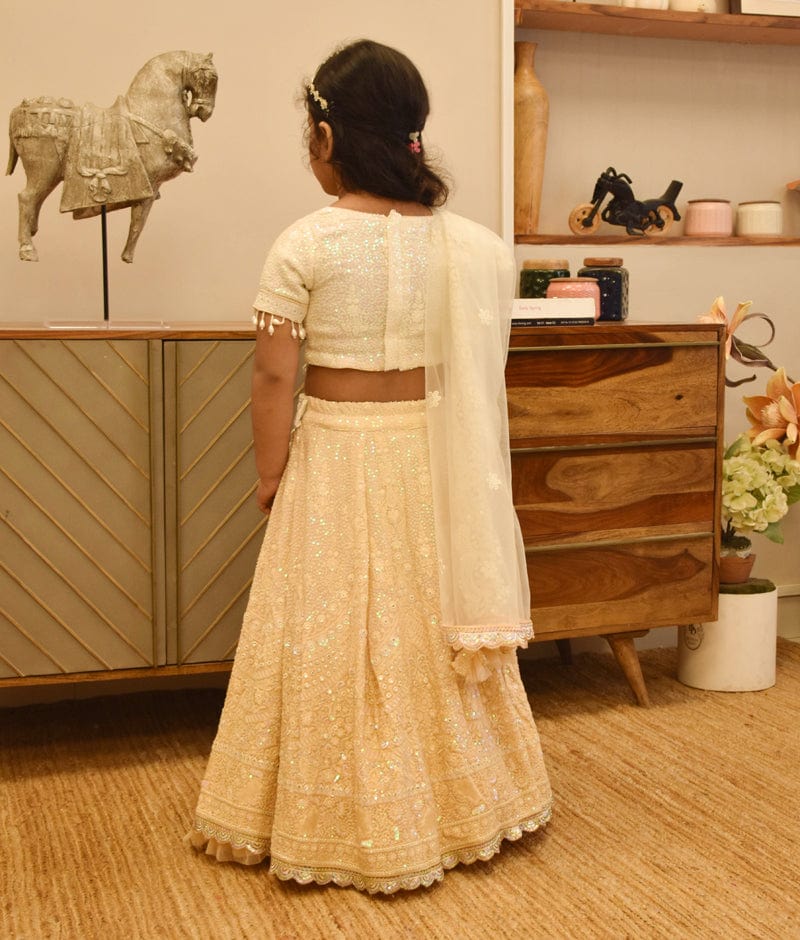 Manufactured by FAYON KIDS (Noida, U.P) Dreamy Threads: Beige Lehenga Set